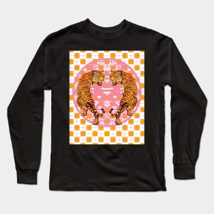 Hong Kong Funky Tigers Blush Pink and Orange - Animal Lover Long Sleeve T-Shirt